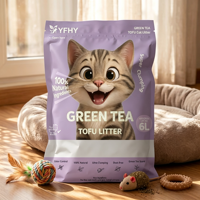 Sachet d'emballage plastique imprimé en héliogravure 6L à huit soudures latérales pour litière pour chat au thé vert et au tofu, résistant à l'humidité, avec fermeture éclair autoportante