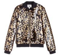 Blouson Bomber Réversible Scintillant à Paillettes pour Garçons, Imprimé Léopard, Fermeture Éclair Dorée, Manches Longues, Manteau de Fête pour Tout-Petits
