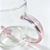 Tasse à café en verre à double paroi avec poignée rose, tasse à boire en verre transparent, tasse à thé en verre à double paroi résistante à la chaleur