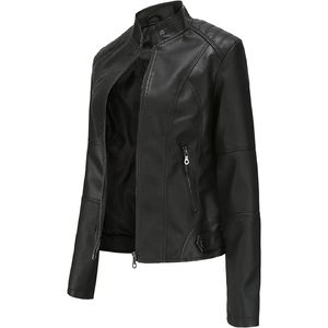 Chaqueta de Cuero Genuino para Mujer, de Alta Calidad, Transpirable, Resistente al Viento, Lisa, con Cierre de Cremallera, para Invierno - Product Image 3