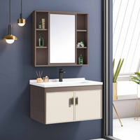 Meuble-lavabo de salle de bain en PVC gris au design moderne avec miroir encadré pour villas hôtels et lavabo inclus
