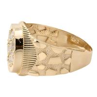 Großhandel Goldfarbener Ring mit Nugget-Textur und Zirkonia-Cluster für Herren, Perlenrand, Schwerer Gravur-Schmuck, Unisex Statement-Fingerring
