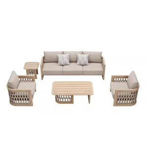 उच्च गुणवत्ता वाले आउटडोर लाउंज गार्डन लकड़ी के सोफे स्लीपर फर्नीचर सागौन घुमावदार लकड़ी के सोफे सेट - Product Image 1