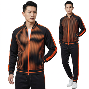 Ensemble de survêtement rayé pour homme 2 pièces : veste zippée à col montant et pantalon de survêtement respirant, style sportif décontracté pour l'automne - Product Image 1