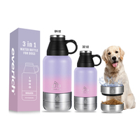 Bouteille d'eau pour chien 3 en 1 de 32 oz avec bols de rangement, portable, anti-fuite, pour les voyages, facile à transporter, pour les amoureux des chiots