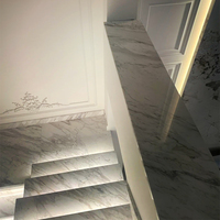 Dalles de marbre blanc Volakas polies naturelles pour marches et contremarches d'escalier courbes intérieures avec éclairage