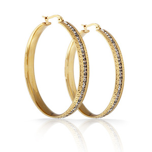 Diamond Encrusted 18K Gold Large Round Hoop <b>Earrings</b> For Women Everyday Wear Gold Steel Color Stainless Steel Ear <b>Post</b> - Product Image 1
