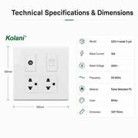 Placa de Pared Multifunción Kolani de 120 mm Cuadrados, Módulo Triple, TV + Teléfono + Enchufe Universal de Seis Orificios, Panel de PC Blanco Brillante