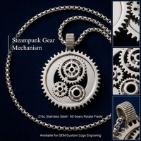 Collier à chaîne d'engrenages rotatif personnalisé |   Pendentif mécanique en acier inoxydable hypoallergénique |   Cadeau Premium pour Hommes
