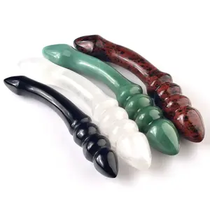 Sex Kristal Speelgoed Groothandel Natuurlijke Obsidiaan Rozenkwarts Kunstmatige Penis Vrouwelijke Vagina Kristal Genezende Stenen Massage Stick