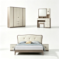 Ensemble complet de meubles de chambre à coucher de luxe en bois, lit king size, cadre en bois, rangement intégré, style moderne et simple
