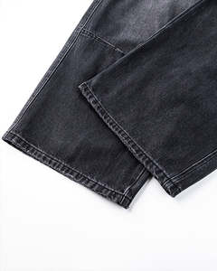 Jean en denim noir à jambe large, coupe ample, délavé, décontracté, pour homme, style vintage streetwear, automne/hiver, léger, haute couture - Product Image 5