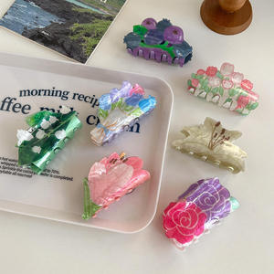 彩色亚克力可爱清爽春花发夹郁金香百合玫瑰发饰批发女孩发夹 - Product Image 3