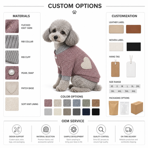 Heart Patch Lapel Long Sleeve <b>Dog</b> Knit Sweater pet clothes supplier oem pet clothes Color Block Rib Cuff Warm Pet Cardigan - Product Image 2