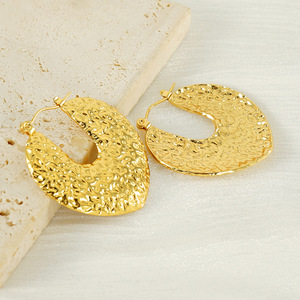 ZOGXIN Geometric Hoop Earrings 18K Gold Plated Textured Stainless Steel For Women Party Fashion Jewelry - Product Image 3