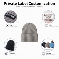 Bonnet d'hiver en tricot côtelé uni et chaud avec revers, personnalisable avec logo brodé OEM