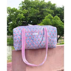 Handmade Cotton <b>Quilted</b> Duffle <b>Bag</b> Lightweight Spacious Interior Durable Construction With Elegant Block Print Ideal For Travel - Product Image 3