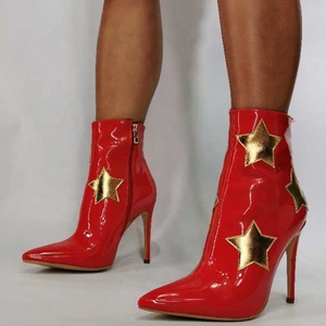 Gold Stars Print Side Zipper Women Ankle Boots Thin High Heels Women's <b>Shoes</b> Pointed Toe Ladies Short Booties Big Size 43 - Product Image 1
