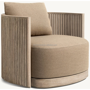 Chaise pivotante en bois élégante et durable pour l'extérieur, en teck vieilli avec rotation à 360° °   Meubles d'extérieur rotatifs - Product Image 1