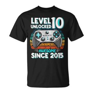 T-shirt Gamer Level 10 débloqué, génial depuis 2015, pour enfants, cadeau d'anniversaire - Product Image 1