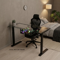 Bureau de jeu en aluminium AOR en gros avec design moderne, plateau en verre transparent, support pour ordinateur, hauteur réglable et extensible