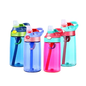 Factory Supply Kids Drinking Bottle 480ml BPA Free Plastic Water Bottle with Lids and Straws for Kids