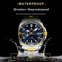 Montre à quartz pour homme POEDAGAR 873, deux tons, boîtier coussin, cadran bleu, bracelet en acier, étanche, lumineuse, date, sport, montre-bracelet de luxe