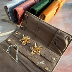 Sac de voyage pliable en velours pour bijoux, organisateur multi-compartiments pour boucles d'oreilles, colliers, bagues, bracelets - Product Image 5