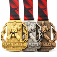 Médailles de karaté personnalisées en alliage de zinc 3D, or et argent, arts martiaux, taekwondo, judo, avec ruban, récompenses sportives, médailles de champion