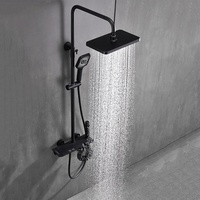 Système de douche mural thermostatique à LED Robinet noir à poignée unique à 4 fonctions pour hôtels