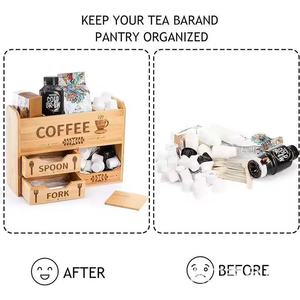 Wooden Coffee <b>Storage</b> <b>Box</b> With <b>Drawers</b> Double Layer Solid Wood Organizer For Kitchen Counter Bar Use - Product Image 4