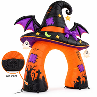 Arche gonflable d'Halloween avec chapeau de sorcière, ailes de chauve-souris, citrouilles et fantômes, pour la décoration extérieure de jardin, pelouse et maison hantée