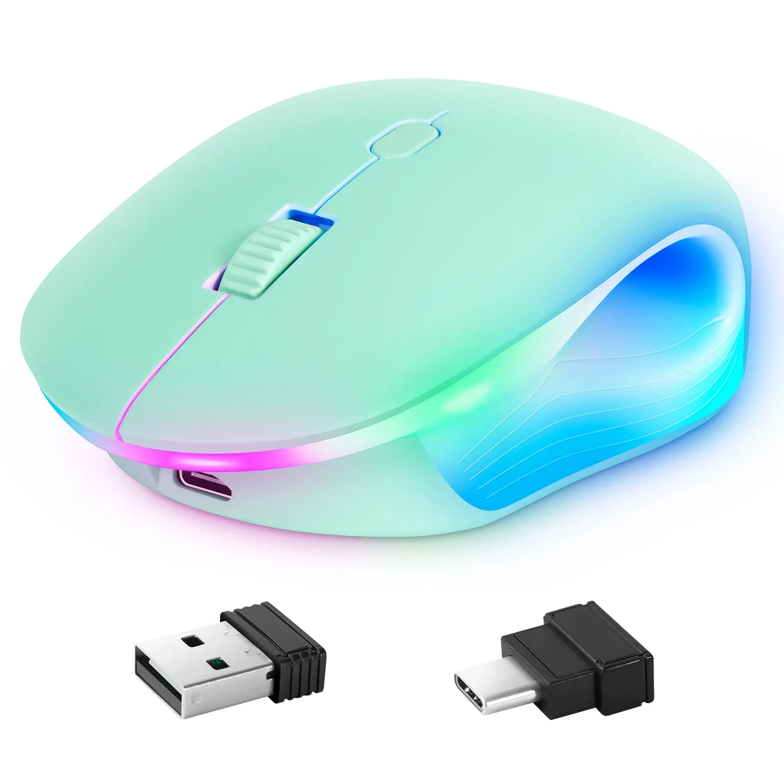 RGB Wireless Mouse Rechargeable Computer Mouse Mice with Colorful LED Lights Silent Click 2.4G USB Nano Receiver3 Level DPI