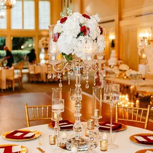ハリケーンホットセール39インチ高ガラス燭台5キャンドル結婚式の装飾