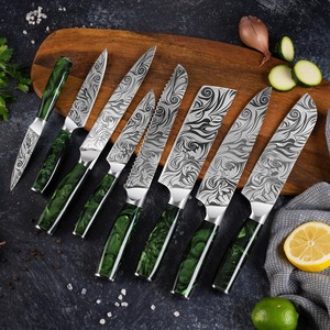 Ensemble de 8 couteaux de cuisine japonais sculptés avec des manches <span class=keywords><strong>en</strong></span> résine verte exquise, comprenant un couteau de chef et un couteau à pain - Product Image 6
