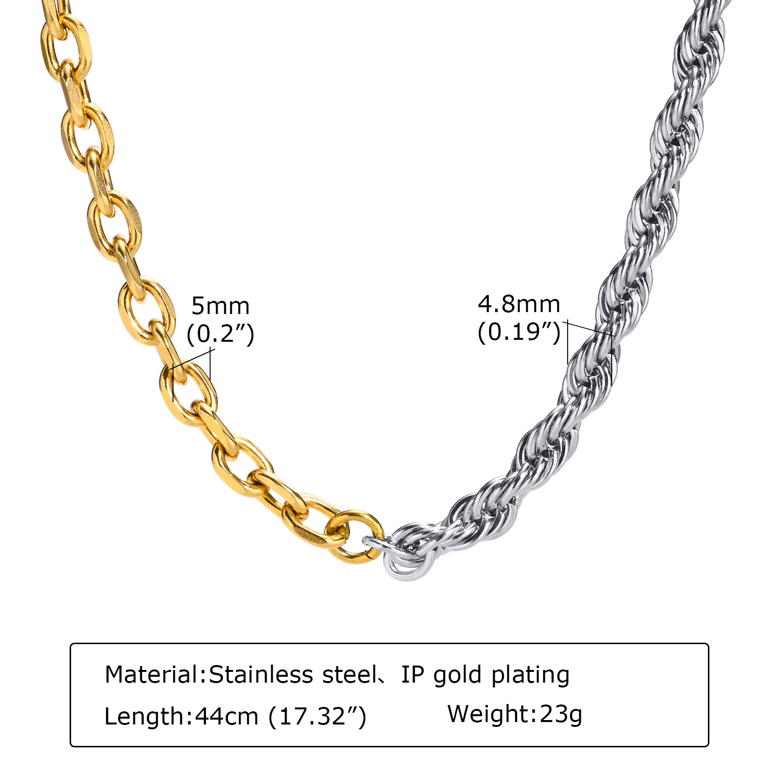 2mm To 4mm 18K Gold Plated Stainless Steel Rope Chain Necklace – Unisex, Nickel-Free, Water-Resistant