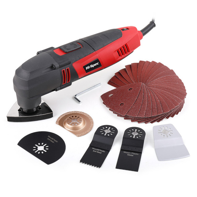 Hi-Spec DT30301 Electric 220W 37pc Corded Oscillating Multi Tool Kit Saw Blade Sanding Paper Accessories ISO9001 Certified China