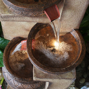 Fontaine d'eau en résine de style européen pour décoration de jardin extérieur avec bols étagés lumineux et fonction de fontaine à eau - Product Image 2