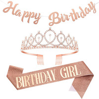 Regali di compleanno per la Ragazza Favoloso Glitter Raso di Strass Fascia Tiara Kit Principessa Di Compleanno Banner Di Compleanno Della Ragazza Corona