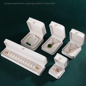 Boîtes de rangement pour bijoux en cuir PU blanc de luxe personnalisées, organisateur de bagues, pendentifs, colliers, bracelets et emballage de coffret cadeau - Product Image 2