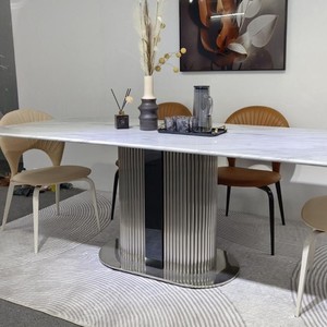 Estante de mesa de comedor comercial de gama alta, placa de roca, pata de acero inoxidable, soporte de lujo para el hogar para juegos de <span class=keywords><strong>restaurante</strong></span>, Metal moderno - Product Image 1