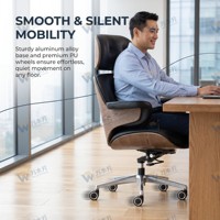 Chaise de bureau ergonomique à hauteur réglable, en cuir, avec structure en bois et alliage d'aluminium, conçue pour les espaces de travail et de réunion