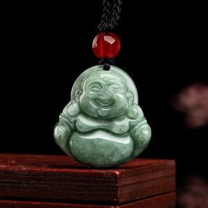 Pendentif Bouddha en jadéite naturelle vert pois, UNISEXE, style bouddhiste chinois, cadeau avec certificat d'évaluation FG47 - Product Image 1