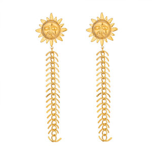 Pendientes Colgantes Elegantes Personalizados de Acero Inoxidable 316L, Chapados en Oro de 14k y 18k, Resistentes al Agua, Pendientes de Moda con Diseño de Sol para Mujer - Product Image 5
