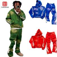 Ensembles Personnalisés Survêtements à Capuche et Pantalons de Jogging Aspect Délavé à l'Acide en Coton Épais à Fermeture Éclair avec Broderie Écusson Coupe Évasée Complets pour Hommes
