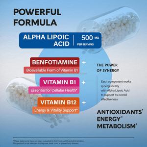 Asam Alfa Lipoat Berkualitas Tinggi dengan <span class=keywords><strong>Vitamin</strong></span> B1 <span class=keywords><strong>B12</strong></span> untuk Meningkatkan Penyerapan Mendukung Sirkulasi dan Kesehatan Saraf Kapsul - Product Image 4