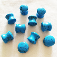 [SE-S195] gros convexe bleu Turquoise pierre bouchons d'oreille Double évasé selle corps Piercing bijoux de haute qualité