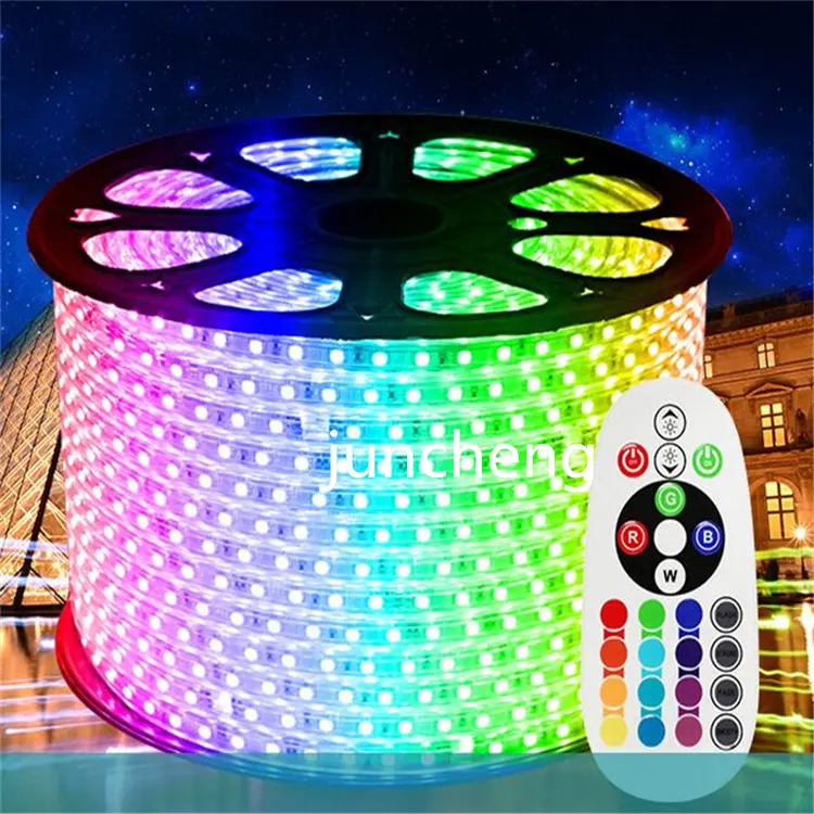 60 Leds/m เชื่อมต่อ110โวลต์ IP65 SMD5050 220โวลต์กันน้ำ RGB นำแสงแถบที่มีระยะไกล