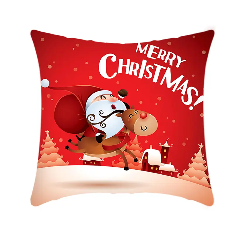 Cartoon Kerst Kussenhoezen Zachte Rode Gelukkig Nieuwjaar Feestelijke Sofa Sierkussen Cover
