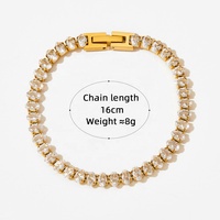Bracelet tennis tendance en acier inoxydable plaqué or, serti de zircons, fait main
